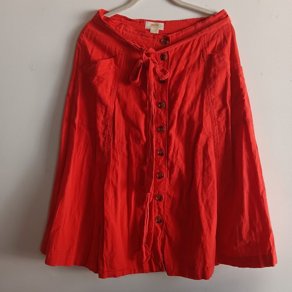 Maeve Linen Blend Button Up Skirt Tie Front Sz 6 Travel Beach Summer Vacation